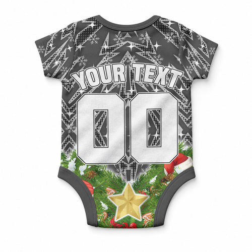Personalised Penrith Panthers Rugby Christmas Baby Onesie Santa Rugby Mascot - Pine Wreath Festive