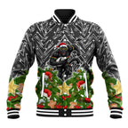 Personalised Penrith Panthers Rugby Christmas Baseball Jacket Santa Rugby Mascot - Pine Wreath Festive