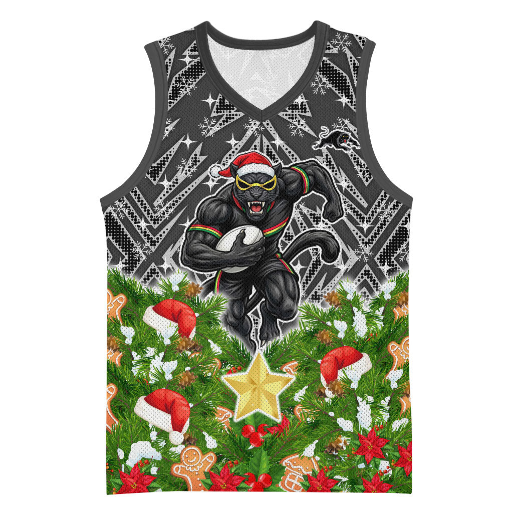 Personalised Penrith Panthers Rugby Christmas Basketball Jersey Santa Rugby Mascot - Pine Wreath Festive