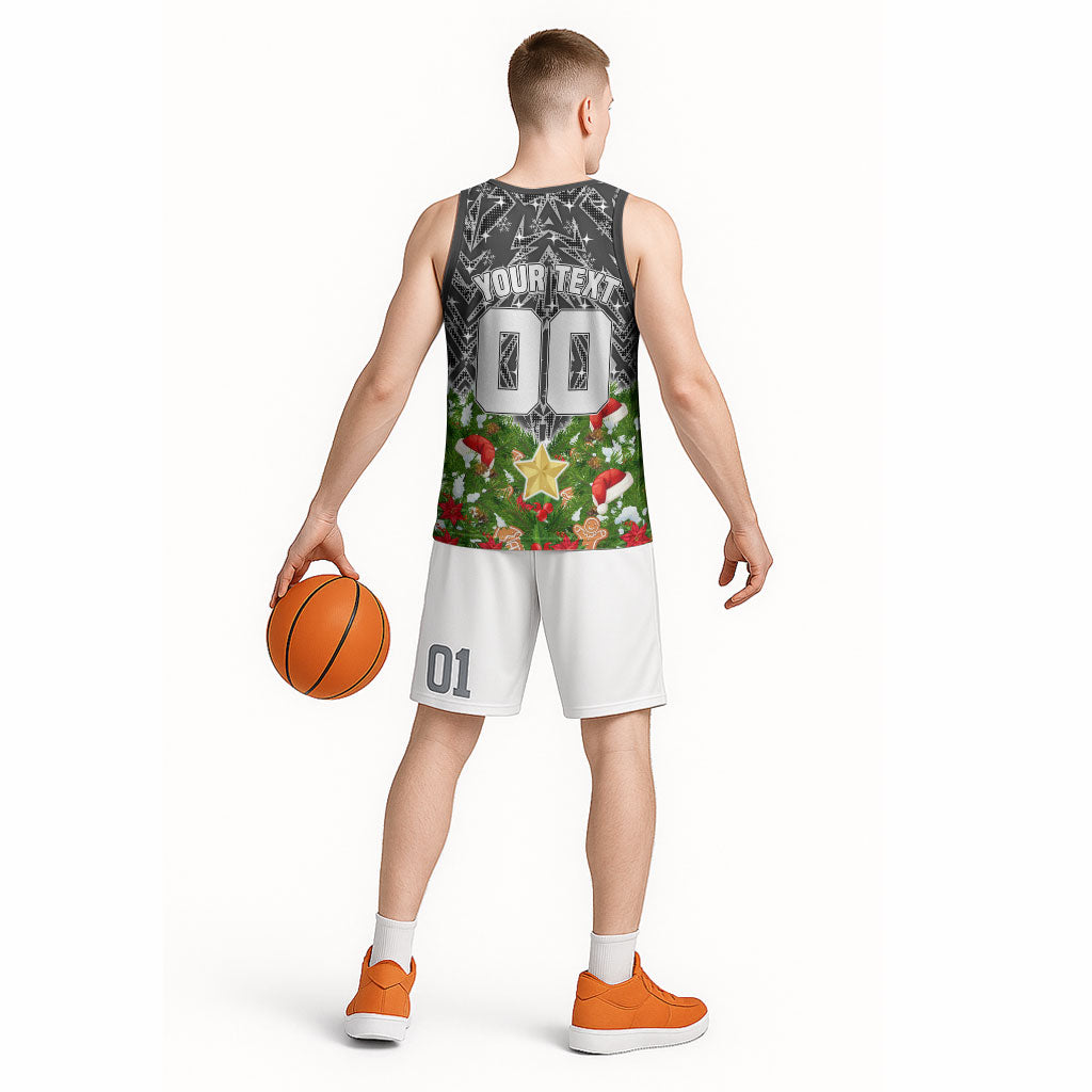 Personalised Penrith Panthers Rugby Christmas Basketball Jersey Santa Rugby Mascot - Pine Wreath Festive