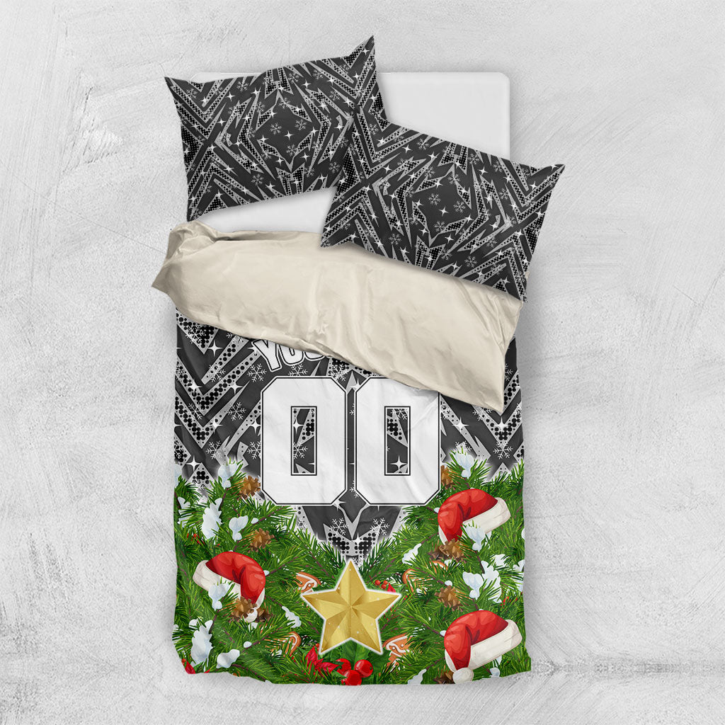 Personalised Penrith Panthers Rugby Christmas Bedding Set Santa Rugby Mascot - Pine Wreath Festive