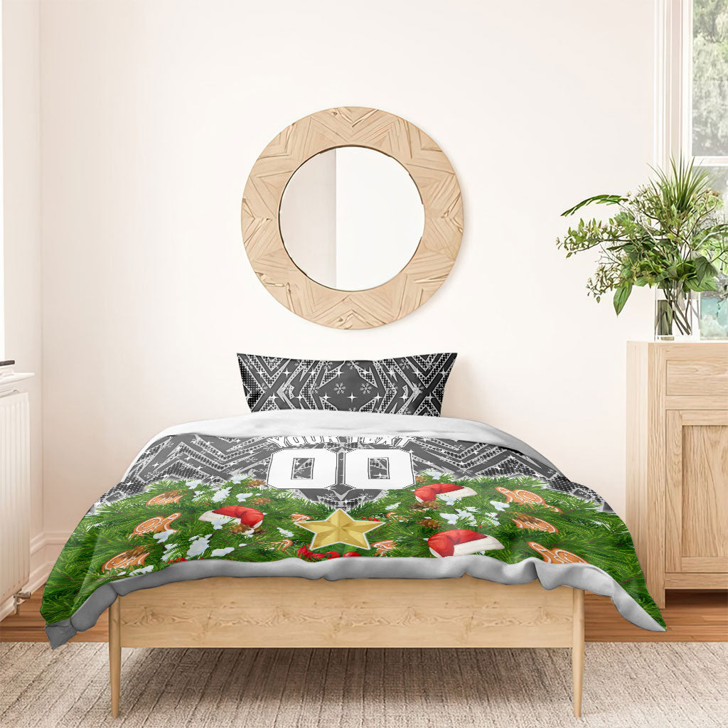 Personalised Penrith Panthers Rugby Christmas Bedding Set Santa Rugby Mascot - Pine Wreath Festive
