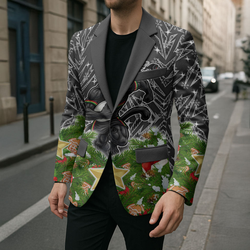 Personalised Penrith Panthers Rugby Christmas Blazer Santa Rugby Mascot - Pine Wreath Festive