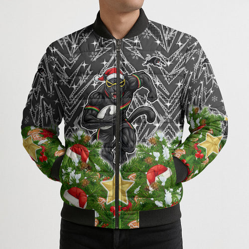 Personalised Penrith Panthers Rugby Christmas Bomber Puffer Jacket Santa Rugby Mascot - Pine Wreath Festive