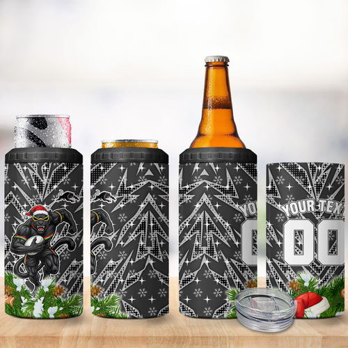 Personalised Penrith Panthers Rugby Christmas 4 in 1 Can Cooler Tumbler Santa Rugby Mascot - Pine Wreath Festive
