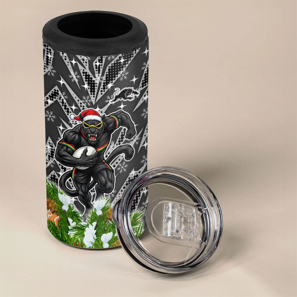 Personalised Penrith Panthers Rugby Christmas 4 in 1 Can Cooler Tumbler Santa Rugby Mascot - Pine Wreath Festive