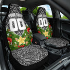 Personalised Penrith Panthers Rugby Christmas Car Seat Cover Santa Rugby Mascot - Pine Wreath Festive