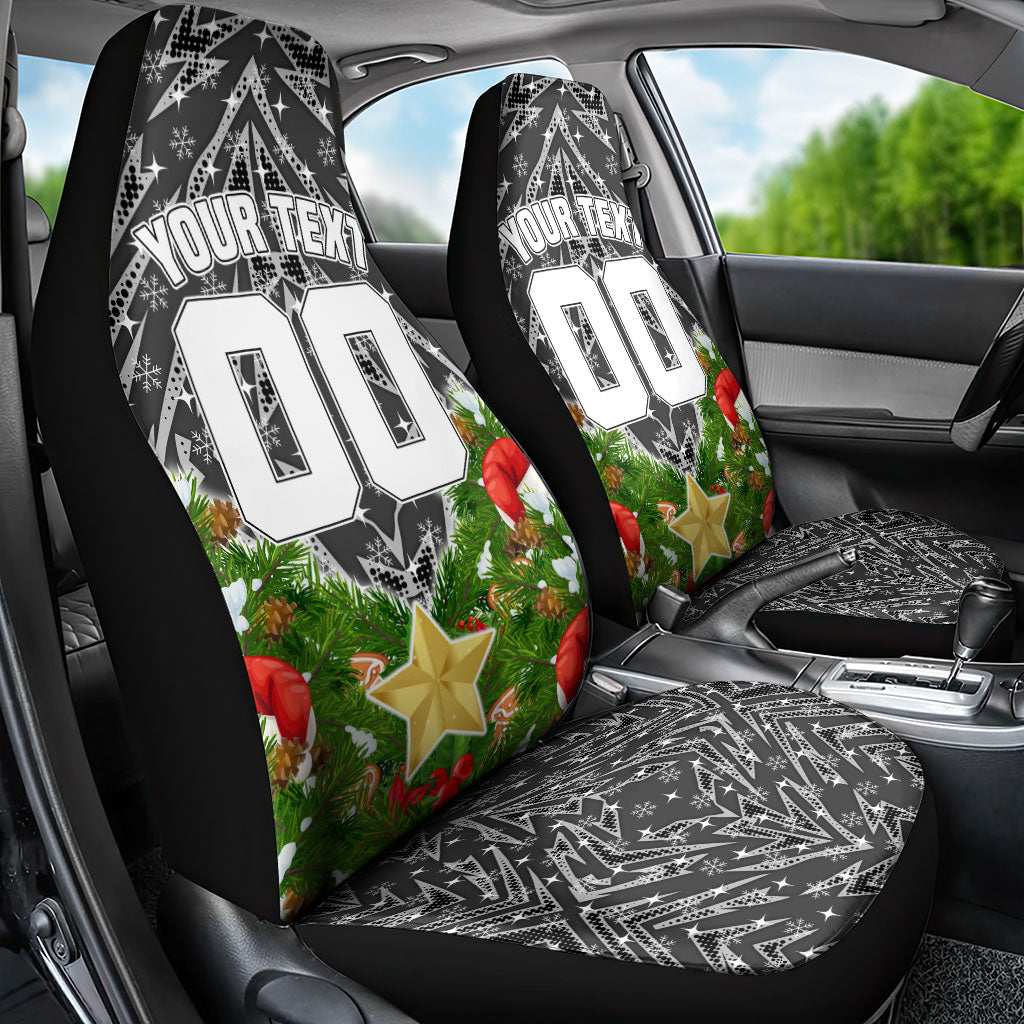 Personalised Penrith Panthers Rugby Christmas Car Seat Cover Santa Rugby Mascot - Pine Wreath Festive