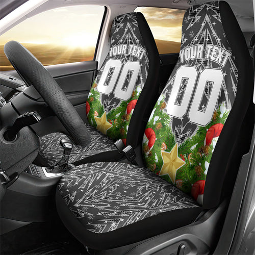 Personalised Penrith Panthers Rugby Christmas Car Seat Cover Santa Rugby Mascot - Pine Wreath Festive