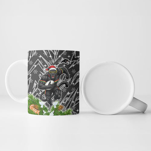 Personalised Penrith Panthers Rugby Christmas Ceramic Mug Santa Rugby Mascot - Pine Wreath Festive