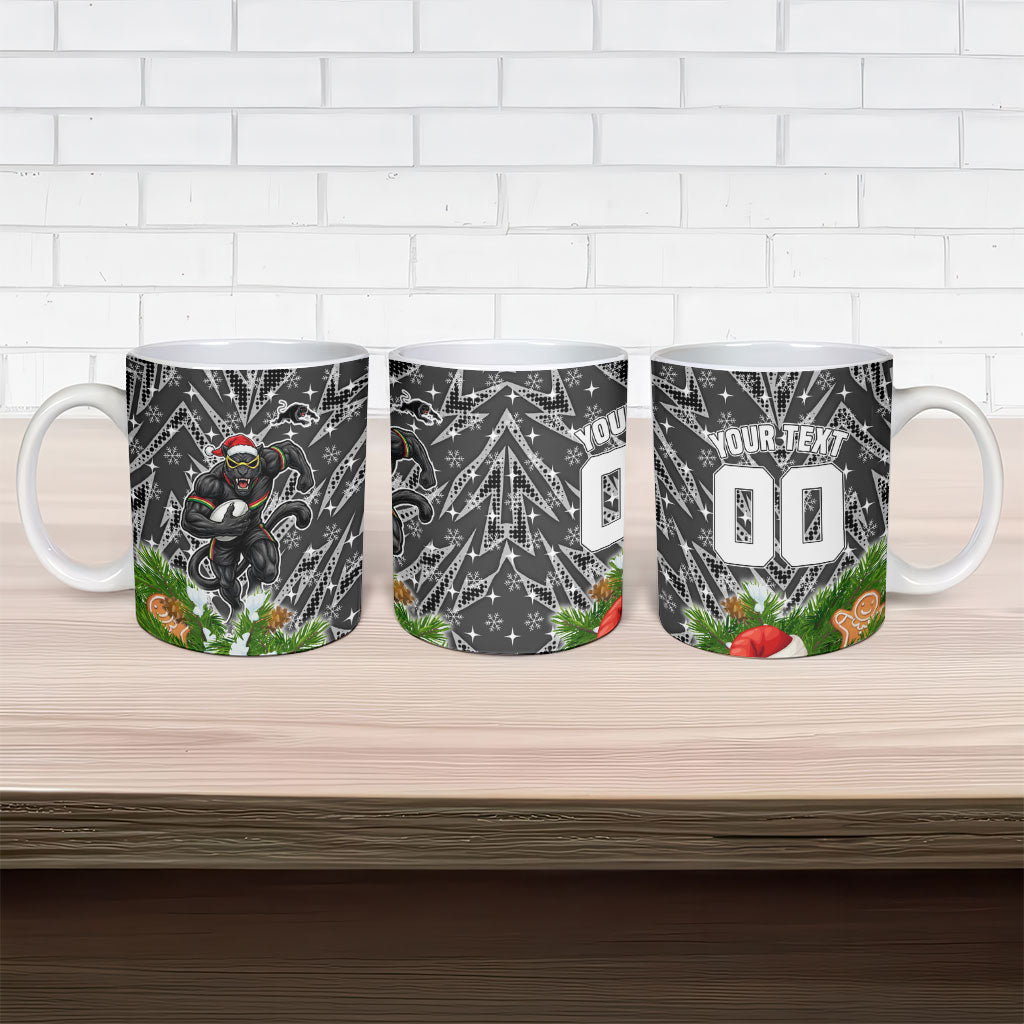 Personalised Penrith Panthers Rugby Christmas Ceramic Mug Santa Rugby Mascot - Pine Wreath Festive