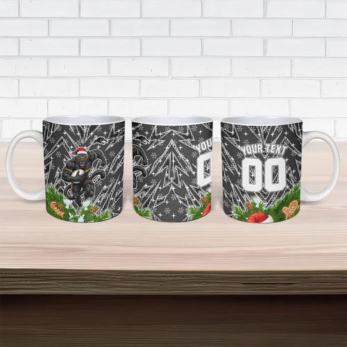 Personalised Penrith Panthers Rugby Christmas Ceramic Mug Santa Rugby Mascot - Pine Wreath Festive
