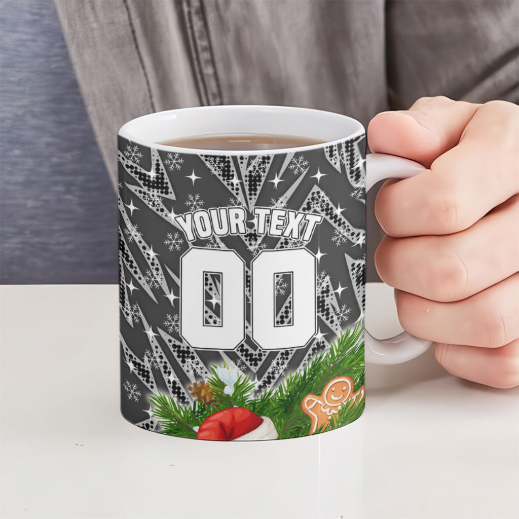 Personalised Penrith Panthers Rugby Christmas Ceramic Mug Santa Rugby Mascot - Pine Wreath Festive
