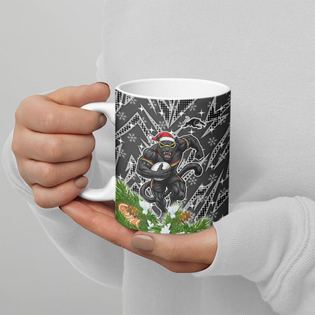 Personalised Penrith Panthers Rugby Christmas Ceramic Mug Santa Rugby Mascot - Pine Wreath Festive