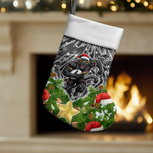 Penrith Panthers Rugby Christmas Stocking Santa Rugby Mascot - Pine Wreath Festive