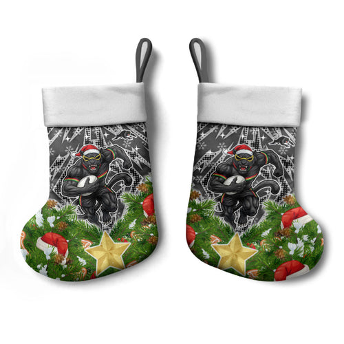 Penrith Panthers Rugby Christmas Stocking Santa Rugby Mascot - Pine Wreath Festive