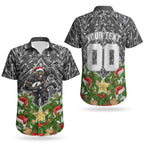 Personalised Penrith Panthers Rugby Christmas Couples Matching Short Sleeve Bodycon Dress and Hawaiian Shirt Santa Rugby Mascot - Pine Wreath Festive