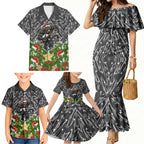 Personalised Penrith Panthers Rugby Christmas Family Matching Mermaid Dress and Hawaiian Shirt Santa Rugby Mascot - Pine Wreath Festive