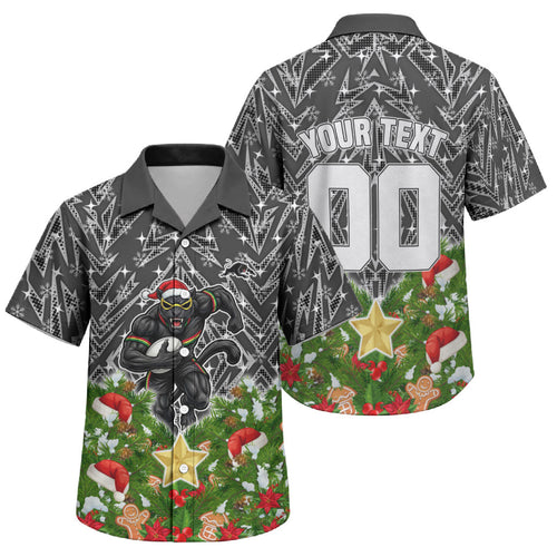 Personalised Penrith Panthers Rugby Christmas Family Matching Mermaid Dress and Hawaiian Shirt Santa Rugby Mascot - Pine Wreath Festive