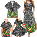 Personalised Penrith Panthers Rugby Christmas Family Matching Summer Maxi Dress and Hawaiian Shirt Santa Rugby Mascot - Pine Wreath Festive