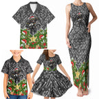 Personalised Penrith Panthers Rugby Christmas Family Matching Tank Maxi Dress and Hawaiian Shirt Santa Rugby Mascot - Pine Wreath Festive