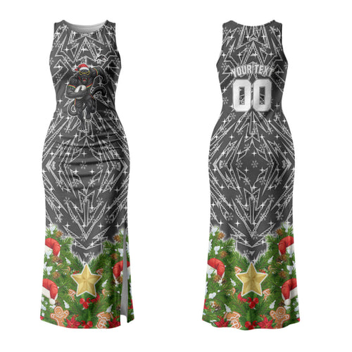 Personalised Penrith Panthers Rugby Christmas Family Matching Tank Maxi Dress and Hawaiian Shirt Santa Rugby Mascot - Pine Wreath Festive