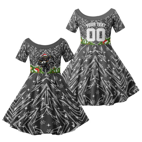 Personalised Penrith Panthers Rugby Christmas Family Matching Tank Maxi Dress and Hawaiian Shirt Santa Rugby Mascot - Pine Wreath Festive