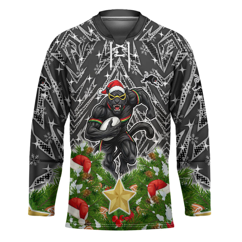 Personalised Penrith Panthers Rugby Christmas Hockey Jersey Santa Rugby Mascot - Pine Wreath Festive