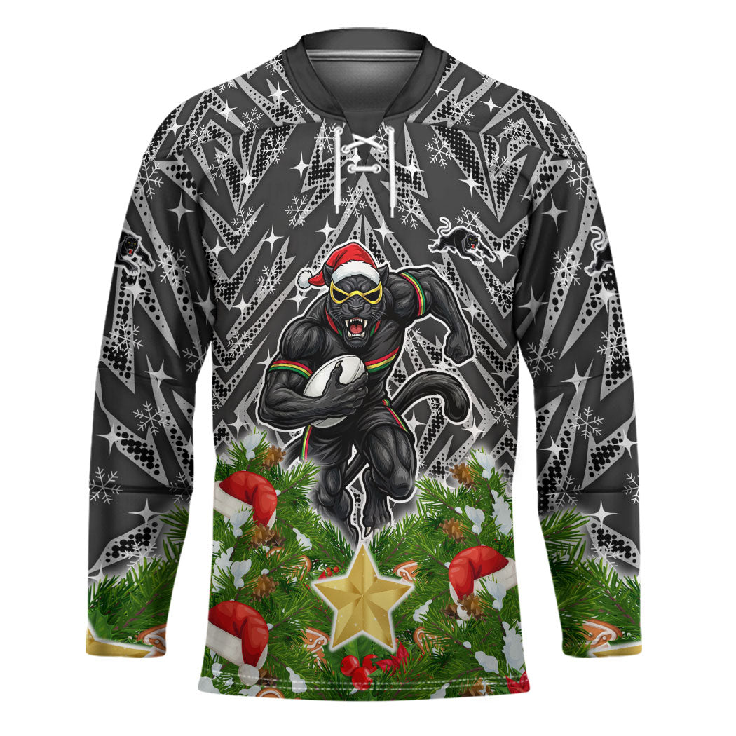 Personalised Penrith Panthers Rugby Christmas Hockey Jersey Santa Rugby Mascot - Pine Wreath Festive