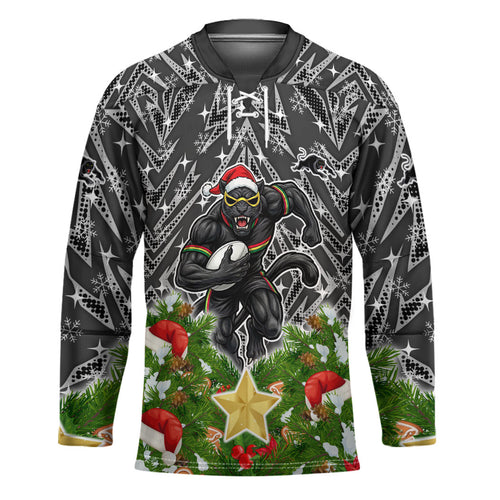 Personalised Penrith Panthers Rugby Christmas Hockey Jersey Santa Rugby Mascot - Pine Wreath Festive