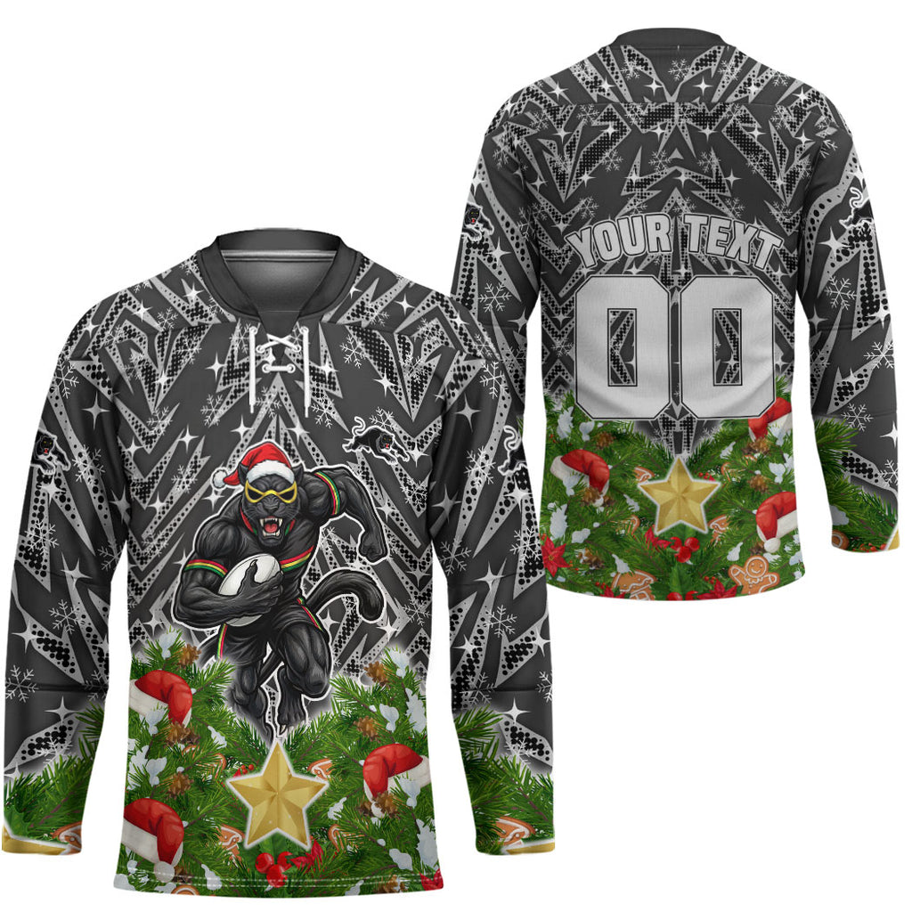 Personalised Penrith Panthers Rugby Christmas Hockey Jersey Santa Rugby Mascot - Pine Wreath Festive