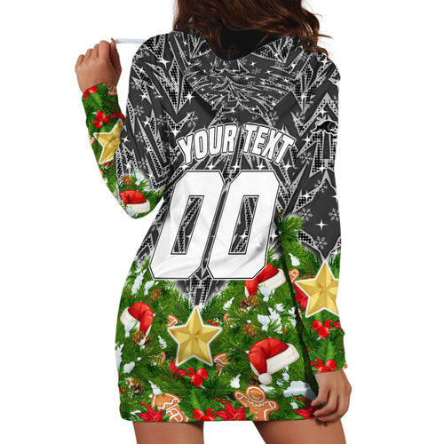 Personalised Penrith Panthers Rugby Christmas Hoodie Dress Santa Rugby Mascot - Pine Wreath Festive