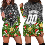 Personalised Penrith Panthers Rugby Christmas Hoodie Dress Santa Rugby Mascot - Pine Wreath Festive
