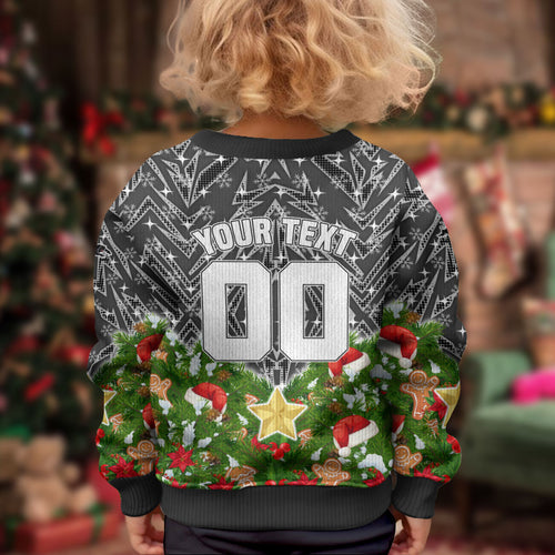 Personalised Penrith Panthers Rugby Christmas Kid Ugly Christmas Sweater Santa Rugby Mascot - Pine Wreath Festive