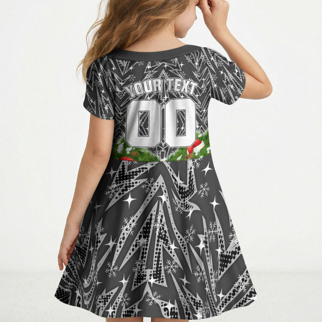 Personalised Penrith Panthers Rugby Christmas Kid Short Sleeve Dress Santa Rugby Mascot - Pine Wreath Festive