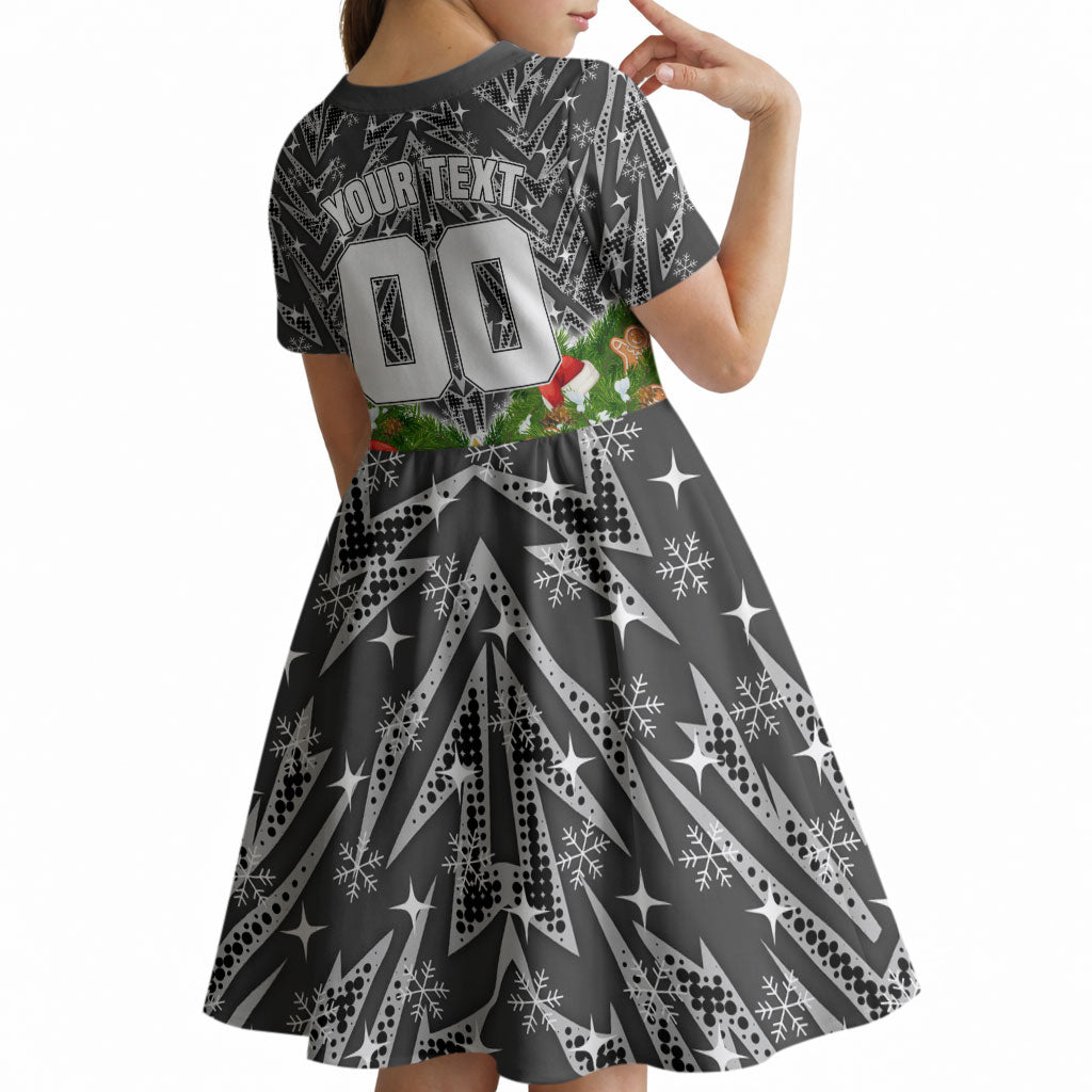 Personalised Penrith Panthers Rugby Christmas Kid Short Sleeve Dress Santa Rugby Mascot - Pine Wreath Festive