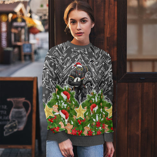 Personalised Penrith Panthers Rugby Christmas Ugly Christmas Sweater Santa Rugby Mascot - Pine Wreath Festive