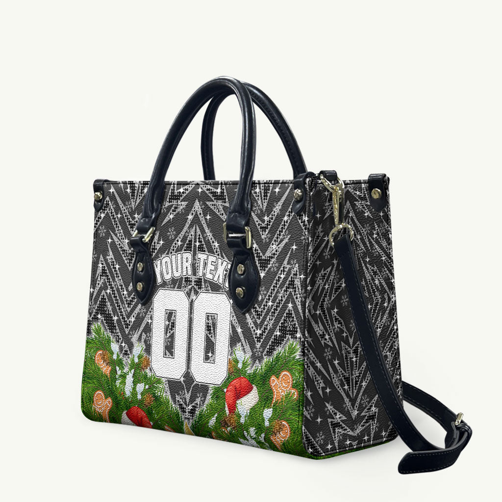 Personalised Penrith Panthers Rugby Christmas Leather Bag Santa Rugby Mascot - Pine Wreath Festive