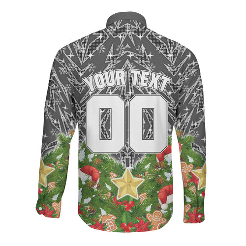 Personalised Penrith Panthers Rugby Christmas Long Sleeve Button Shirt Santa Rugby Mascot - Pine Wreath Festive