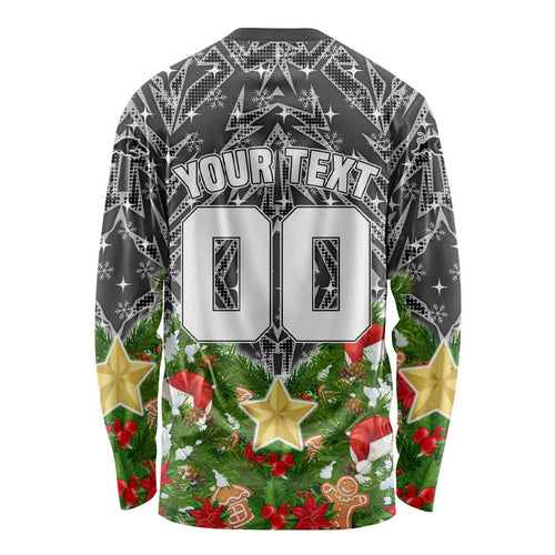 Personalised Penrith Panthers Rugby Christmas Long Sleeve Shirt Santa Rugby Mascot - Pine Wreath Festive