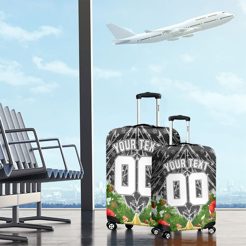 Personalised Penrith Panthers Rugby Christmas Luggage Cover Santa Rugby Mascot - Pine Wreath Festive