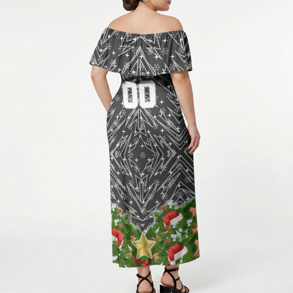 Personalised Penrith Panthers Rugby Christmas Off Shoulder Maxi Dress Santa Rugby Mascot - Pine Wreath Festive