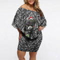 Personalised Penrith Panthers Rugby Christmas Off Shoulder Short Dress Santa Rugby Mascot - Pine Wreath Festive