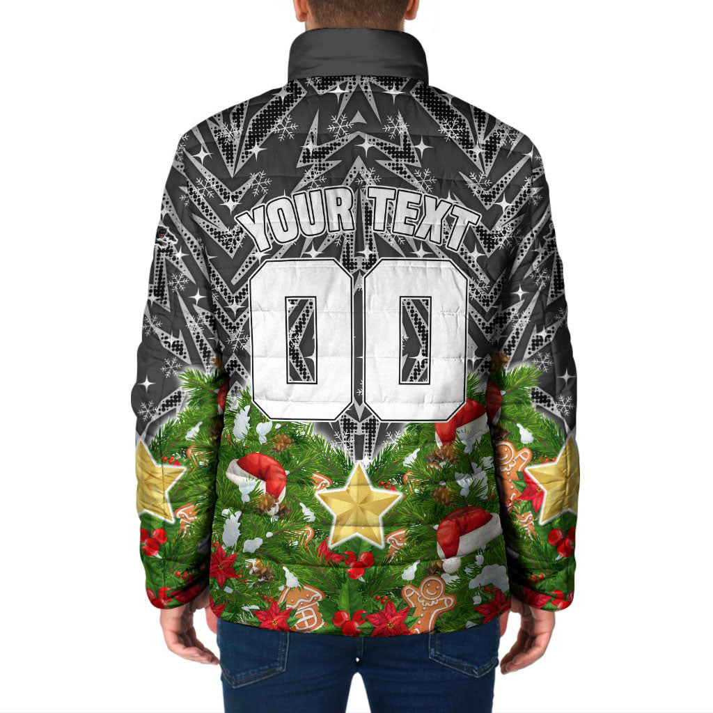 Personalised Penrith Panthers Rugby Christmas Padded Jacket Santa Rugby Mascot - Pine Wreath Festive
