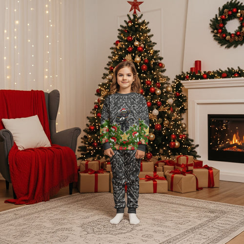 Personalised Penrith Panthers Rugby Christmas Pajama Set Santa Rugby Mascot - Pine Wreath Festive