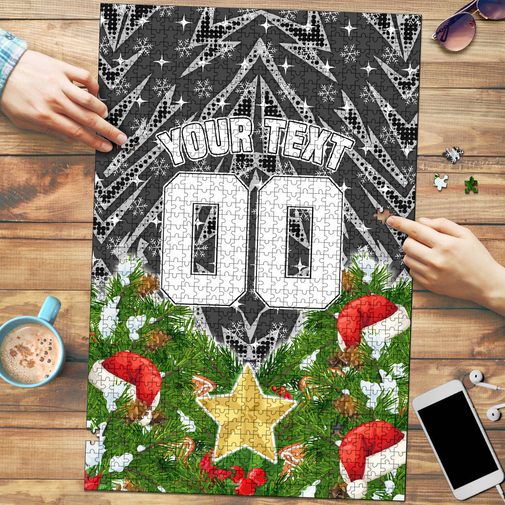 Personalised Penrith Panthers Rugby Christmas Puzzle Santa Rugby Mascot - Pine Wreath Festive