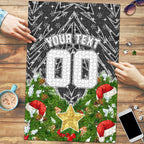 Personalised Penrith Panthers Rugby Christmas Puzzle Santa Rugby Mascot - Pine Wreath Festive