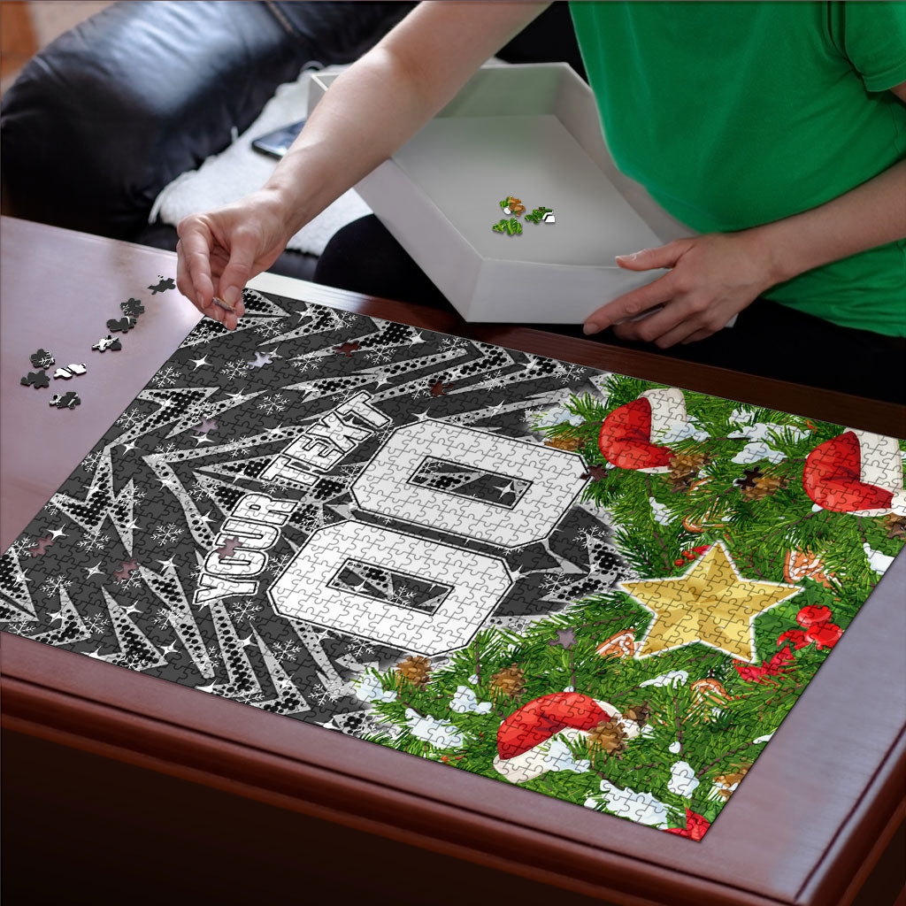 Personalised Penrith Panthers Rugby Christmas Puzzle Santa Rugby Mascot - Pine Wreath Festive