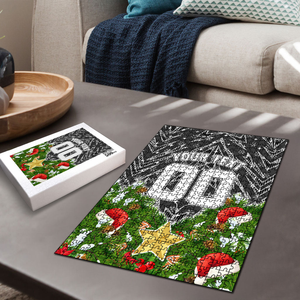 Personalised Penrith Panthers Rugby Christmas Puzzle Santa Rugby Mascot - Pine Wreath Festive