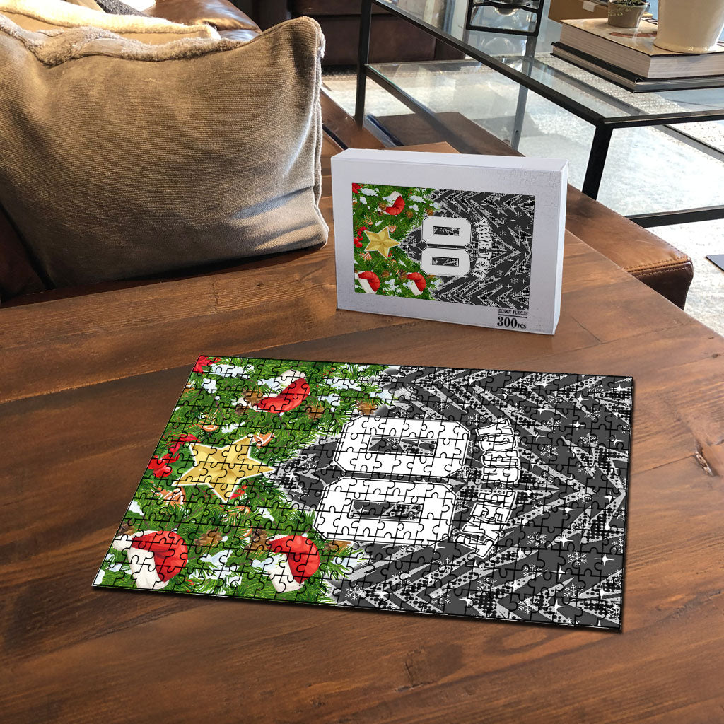 Personalised Penrith Panthers Rugby Christmas Puzzle Santa Rugby Mascot - Pine Wreath Festive